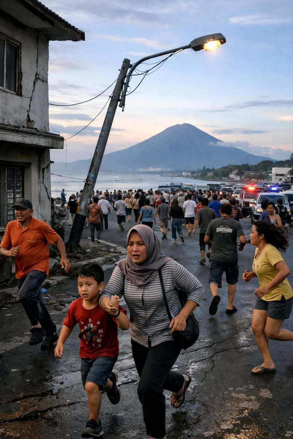 gempa dahsyat berkekuatan 7,6 sr mengguncang sulawesi utara dan maluku utara, menyebabkan getaran hebat yang membuat jalanan aspal bergoyang dan membangkitkan kekhawatiran di masyarakat.