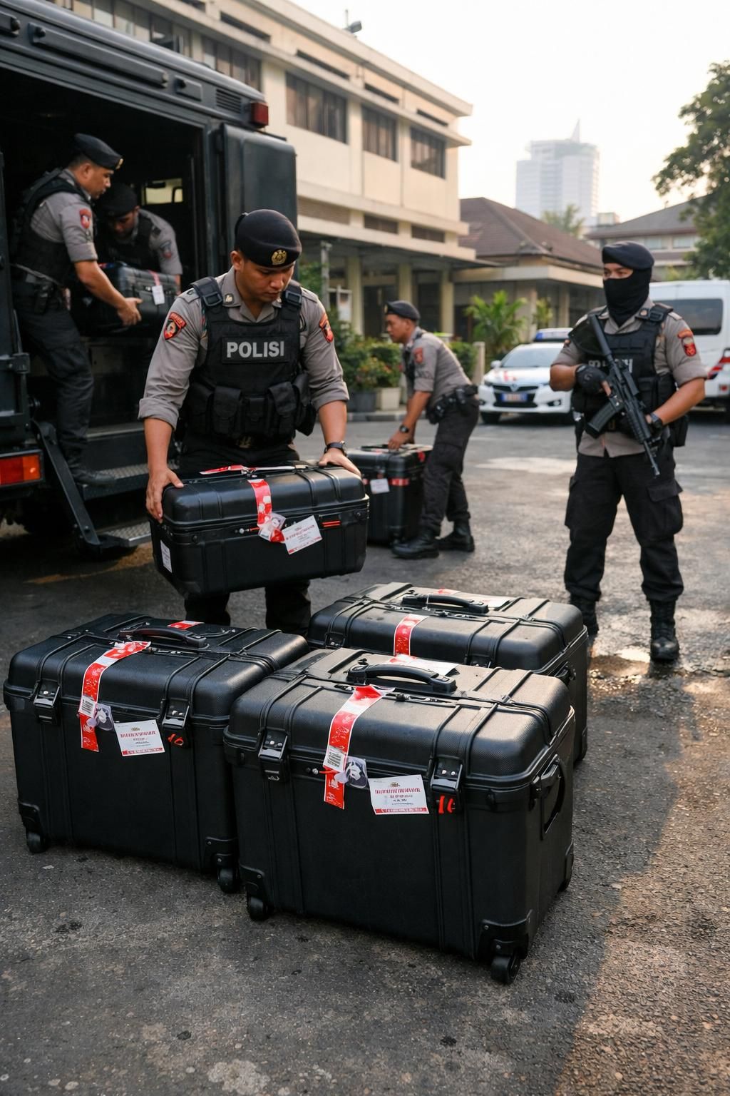penampakan koper berisi 74 kg emas hasil penggeledahan rumah di sentul yang kini tiba di polda metro, mengungkap kasus besar di wilayah tersebut.