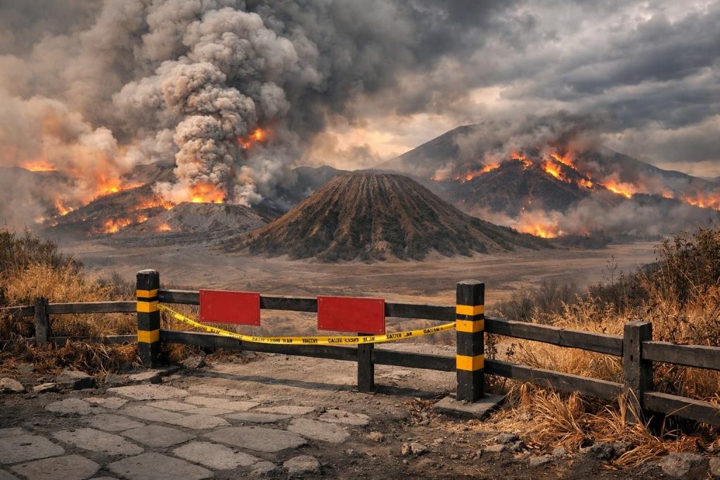 gunung bromo ditutup sementara akibat kebakaran. pengunjung yang sudah membeli tiket dapat mengklaim pengembalian. dapatkan informasi terkini di detiknews.