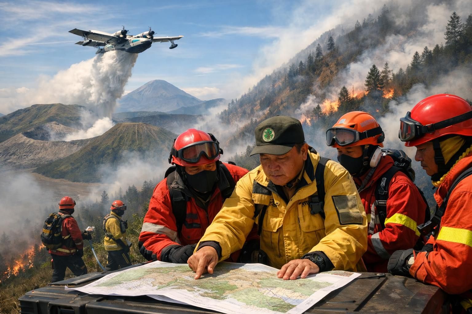 menteri kehutanan meninjau strategi penanggulangan kebakaran di gunung bromo dengan mengoptimalkan penggunaan water bombing untuk melindungi kawasan hutan dan memastikan keselamatan lingkungan.